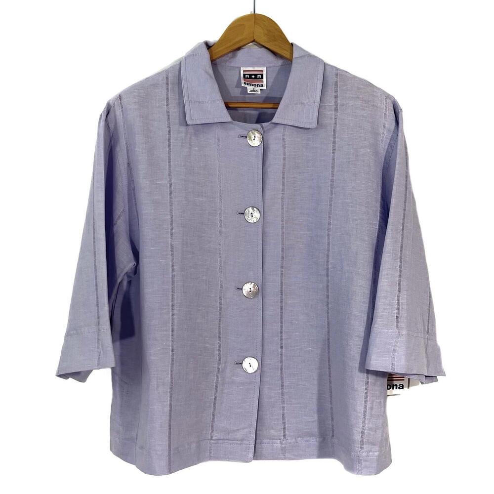 R+R Simona Women’s Size Small Lilac Purple Linen Blend Shell Button Front Shirt